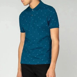 Ben Sherman Micro Geo Print Jersey  Polo Lake Blue